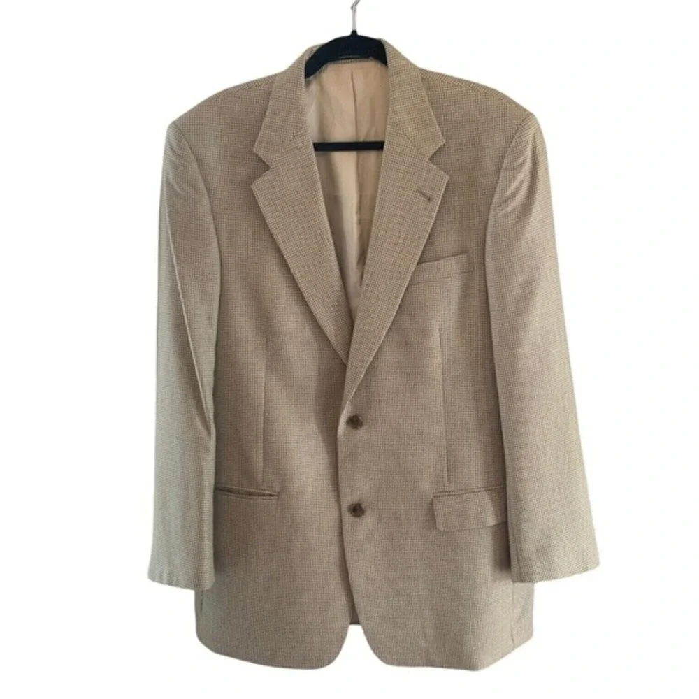 Palm‎ Beach Houndstooth Mens Beige Blazer Silk Wool Blend Sport Coat Jacket 42L
